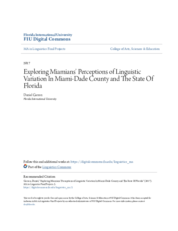 (PDF) Exploring Miamians’ Perceptions of Linguistic Variation In Miami ...