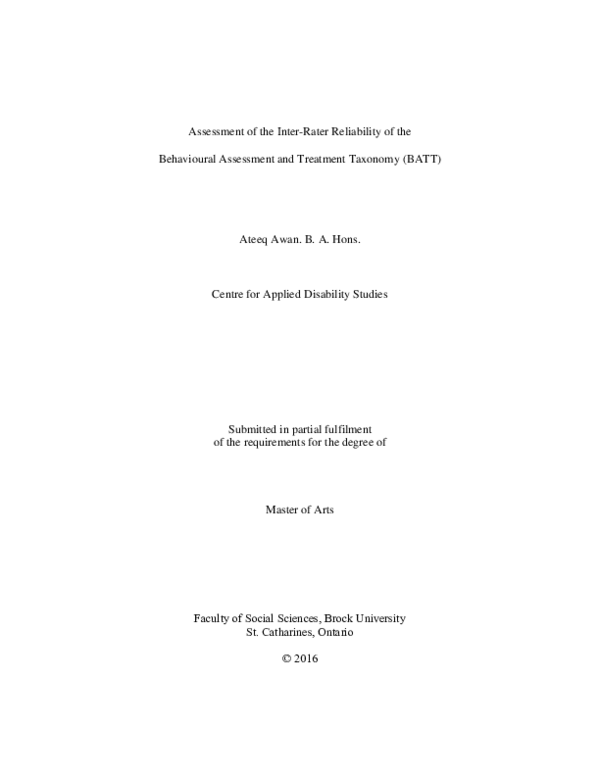(PDF) Assessment of the Inter-Rater Reliability of the Behavioural ...