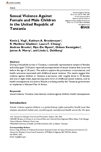 (PDF) Sexual Violence Against Female and Male Children in the United ...