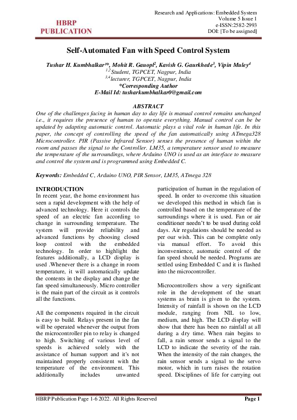 (PDF) Self-Automated Fan with Speed Control System