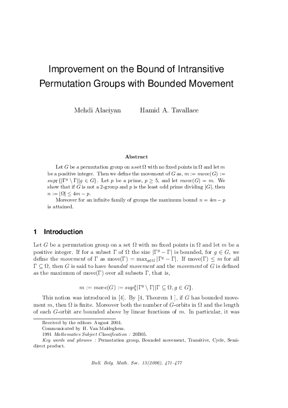 (PDF) Improvement on the Bound of Intransitive Permutation Groups with ...