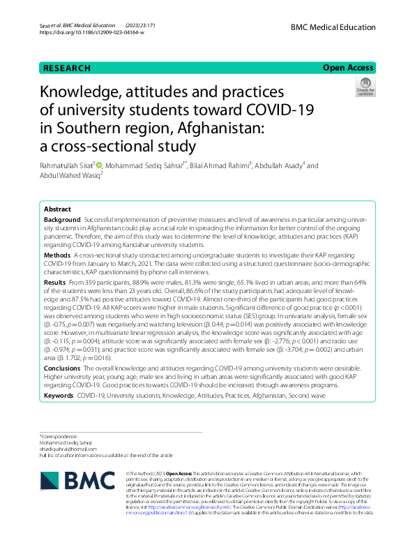 (PDF) Knowledge, attitudes and practices of university students toward ...