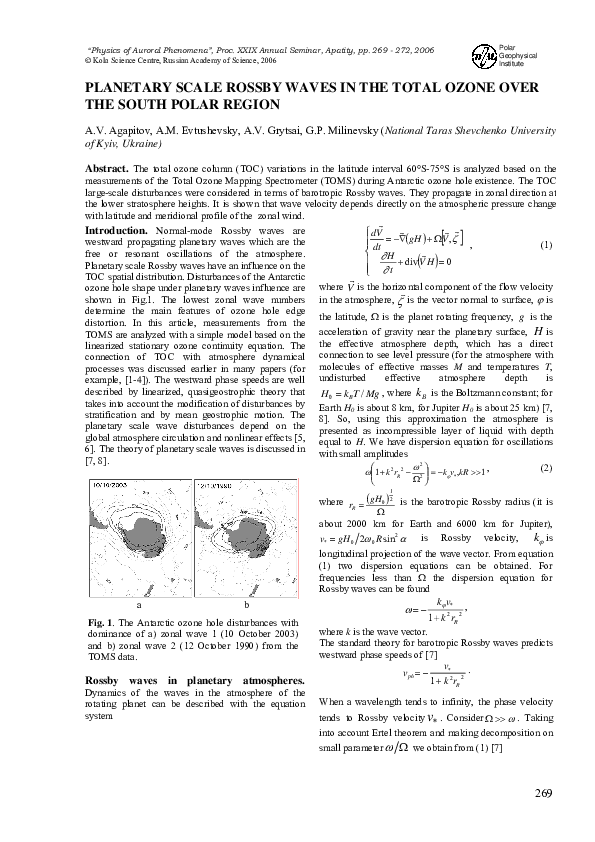 (PDF) Planetary Scale Rossby Waves in the Total Ozone Over the South ...