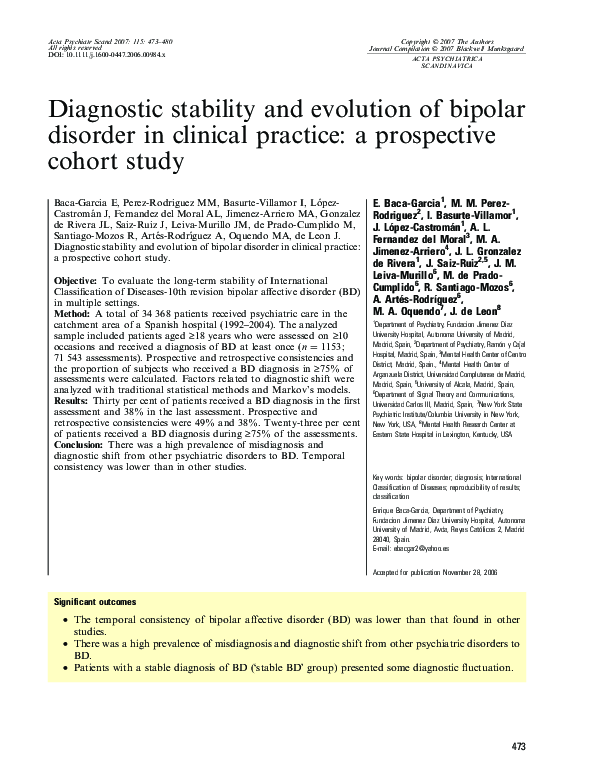 (PDF) Diagnostic stability and evolution of bipolar disorder in ...