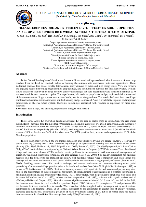 (PDF) Tillage, Crop Residue, and Nitrogen Level Effects on Soil ...