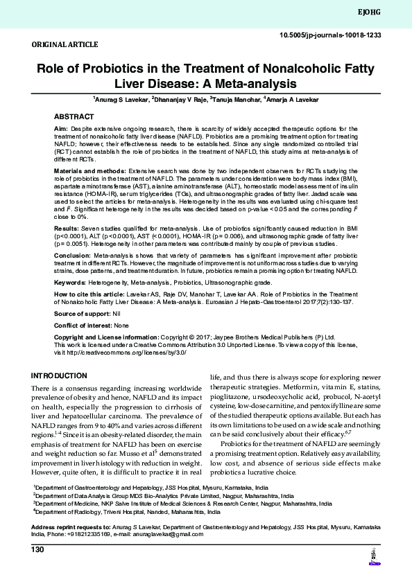 (PDF) Role of Probiotics in the Treatment of Nonalcoholic Fatty Liver ...
