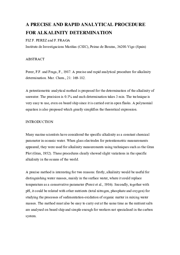 (PDF) A precise and rapid analytical procedure for alkalinity determination