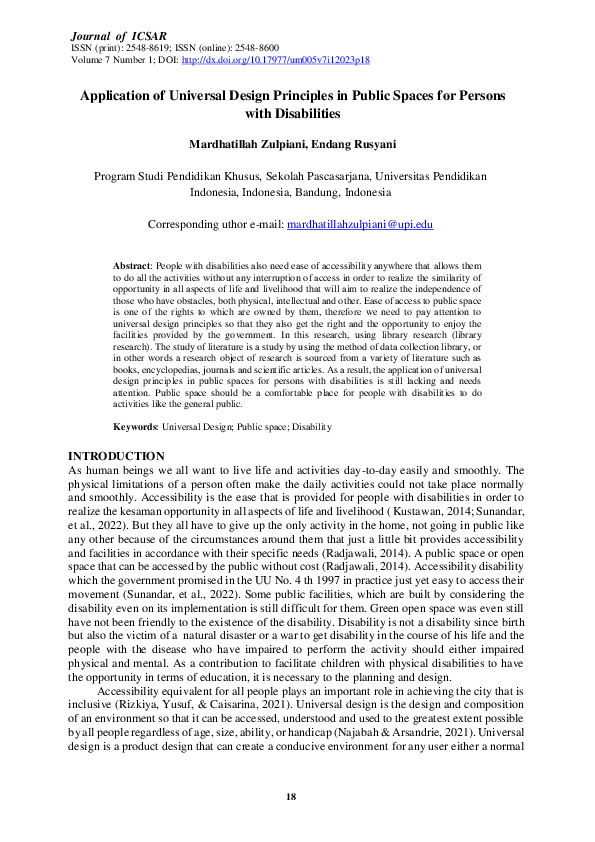 (PDF) Application of Universal Design Principles in Public Spaces for