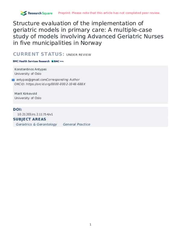 (PDF) Structure evaluation of the implementation of geriatric models in ...