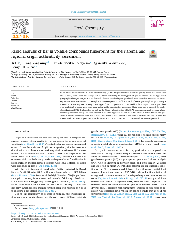 (PDF) Rapid analysis of Baijiu volatile compounds fingerprint for their ...