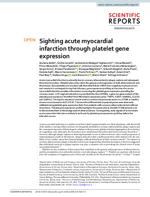 (PDF) Sighting acute myocardial infarction through platelet gene expression
