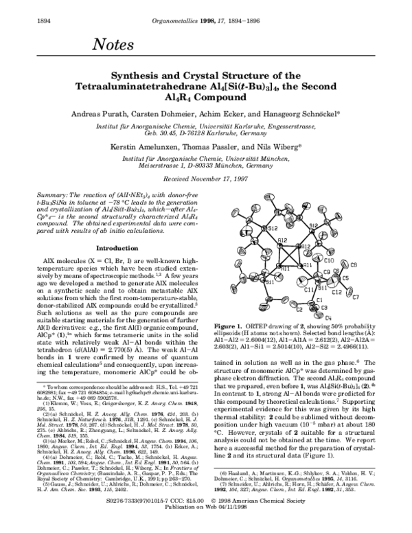 (PDF) Synthesis and Crystal Structure of the Tetraaluminatetrahedrane ...