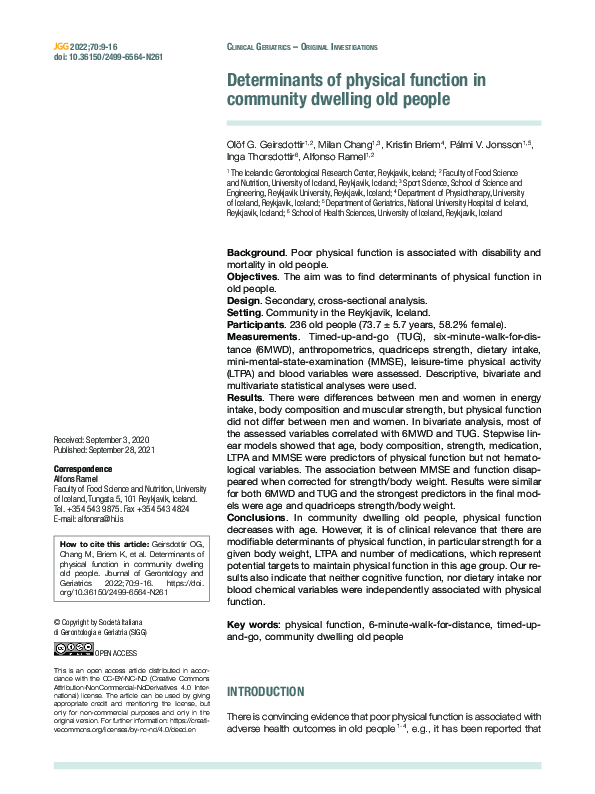 (PDF) Determinants of physical function in community dwelling old people