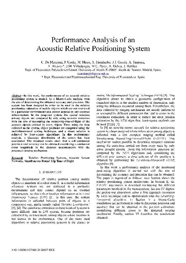 (PDF) Performance Analysis of an Acoustic Relative Positioning System
