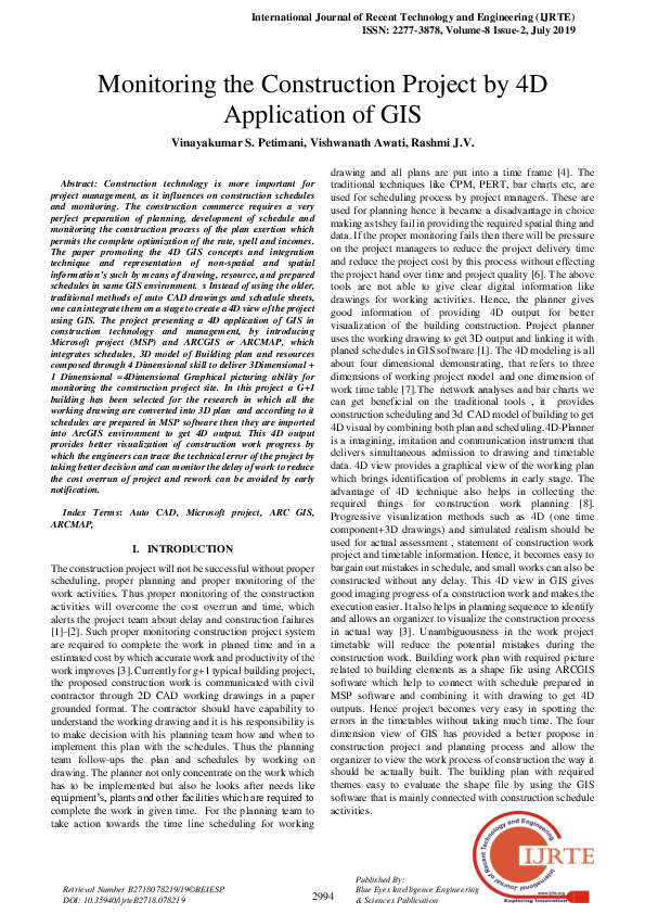 (PDF) Monitoring the Construction Project by 4D Application of GIS