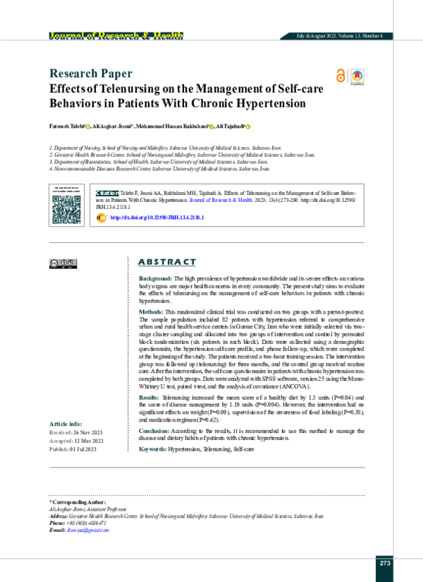 (PDF) Effects of Telenursing on the Management of Self-care Behaviors ...