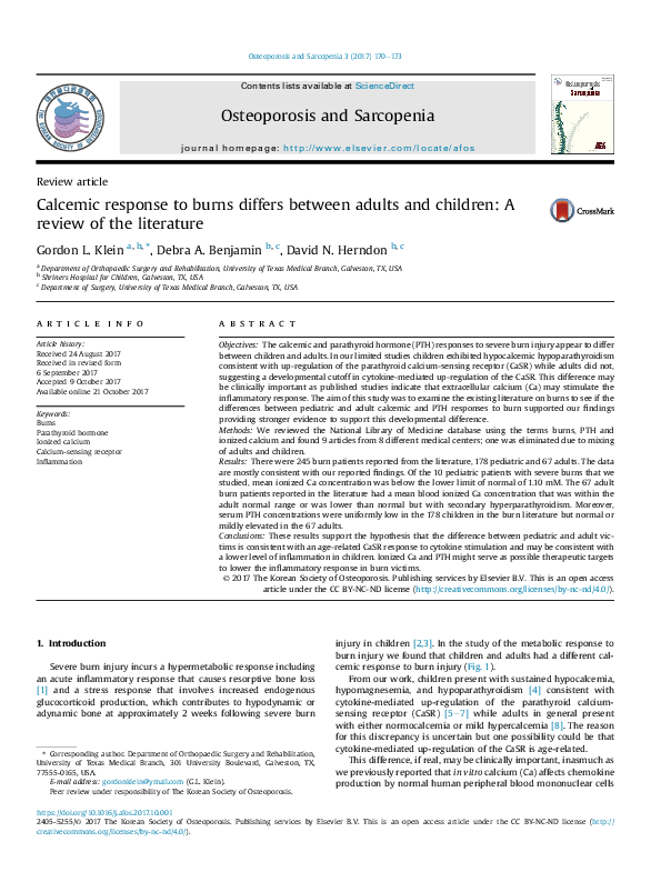 (PDF) Calcemic response to burns differs between adults and children: A ...