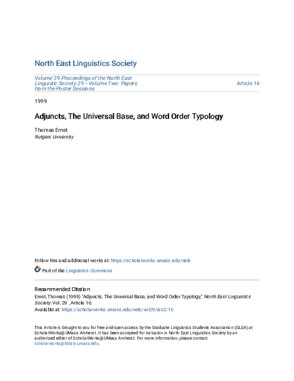 (PDF) Adjuncts, The Universal Base, and Word Order Typology