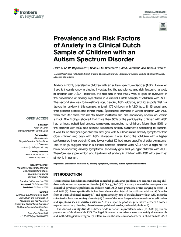 (PDF) Prevalence and Risk Factors of Anxiety in a Clinical Dutch Sample ...