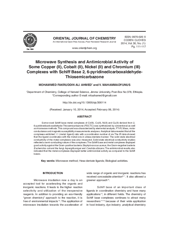 (PDF) Microwave Synthesis and Antimicrobial Activity of Some Copper (II ...