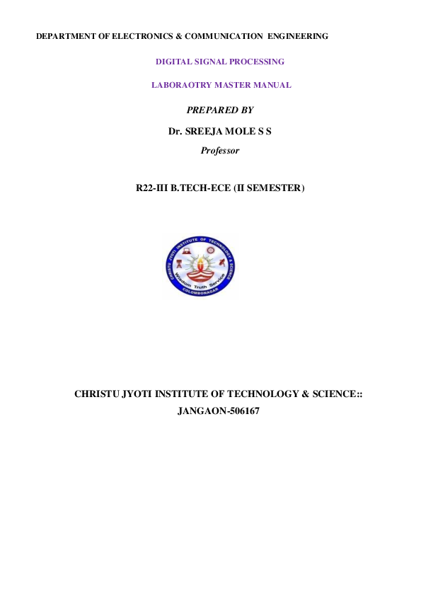 (PDF) DIGITAL SIGNAL PROCESSING (LABORATORY MASTER MANUAL) - R22-III B ...