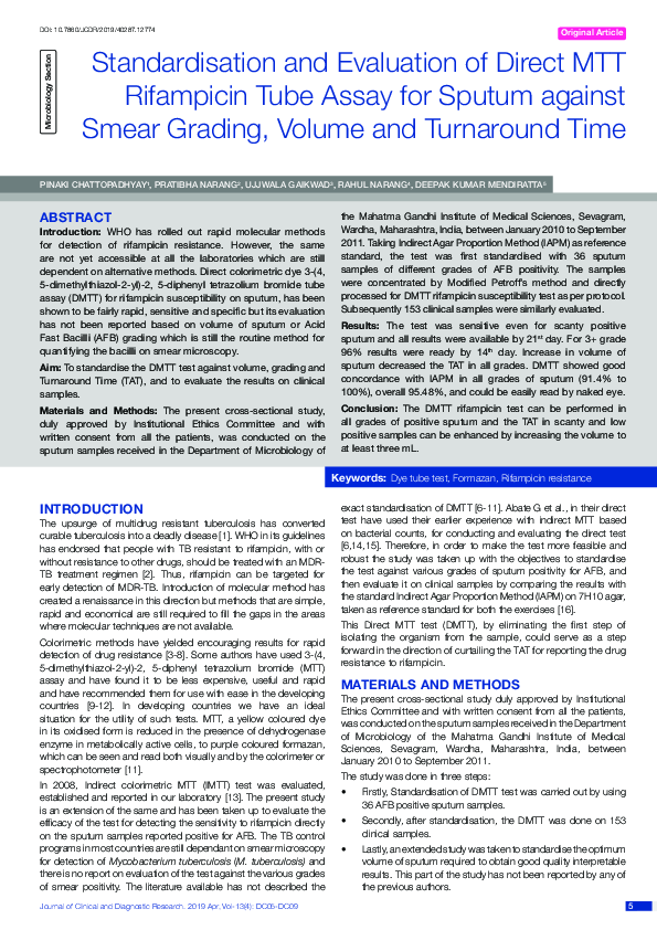 (PDF) Standardisation and Evaluation of Direct MTT Rifampicin Tube ...
