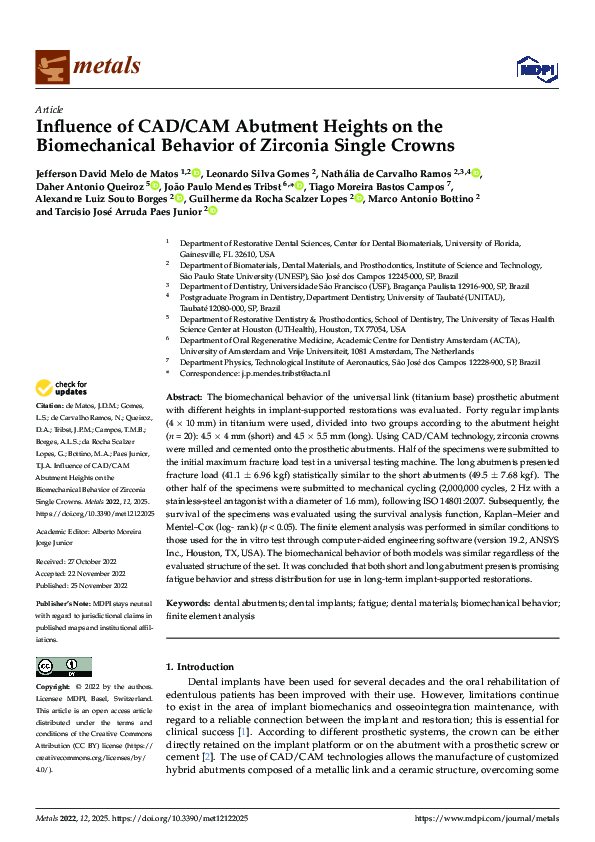 (PDF) Influence of CAD/CAM Abutment Heights on the Biomechanical ...