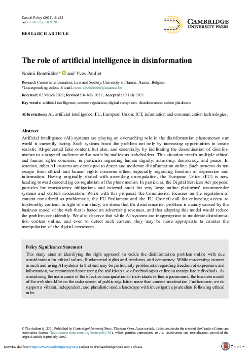 (PDF) The role of artificial intelligence in disinformation