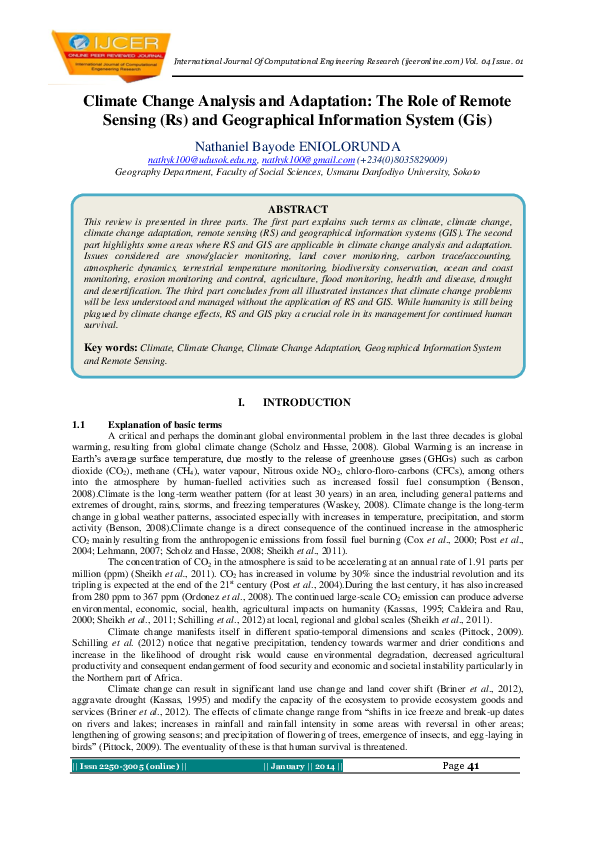 (PDF) Climate Change Analysis and Adaptation: The Role of Remote ...