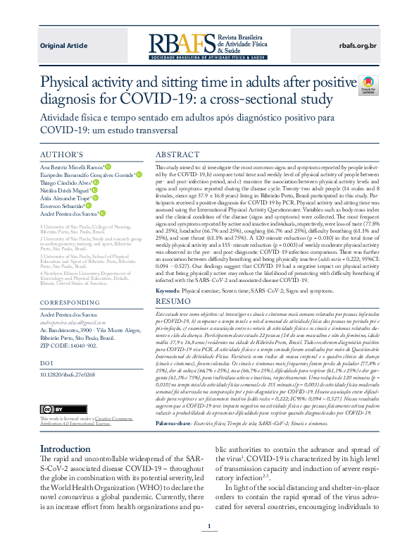 (PDF) Physical activity and sitting time in adults after positive ...