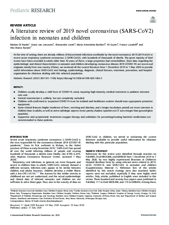 (PDF) A literature review of 2019 novel coronavirus (SARS-CoV2 ...