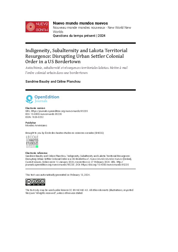 (PDF) Indigeneity, Subalternity and Lakota Territorial Resurgence ...