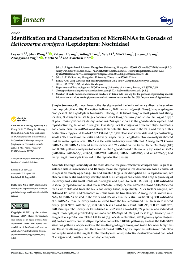 (PDF) Identification and Characterization of MicroRNAs in Gonads of ...