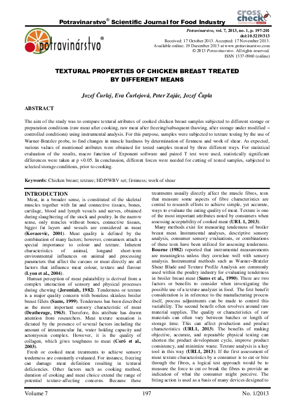 (PDF) Textural properties of chicken breast treated by different means