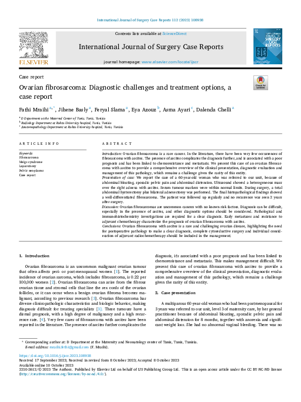 (PDF) Ovarian fibrosarcoma: Diagnostic challenges and treatment options ...