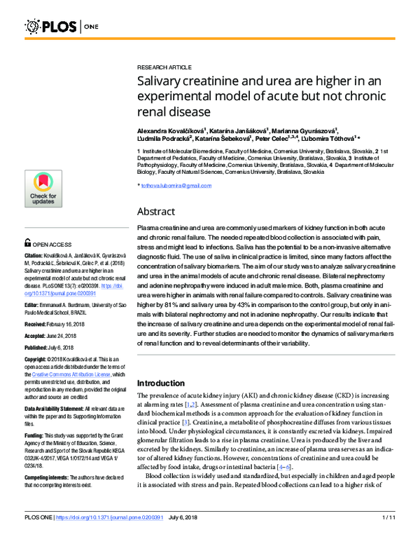 (PDF) Salivary creatinine and urea are higher in an experimental model ...