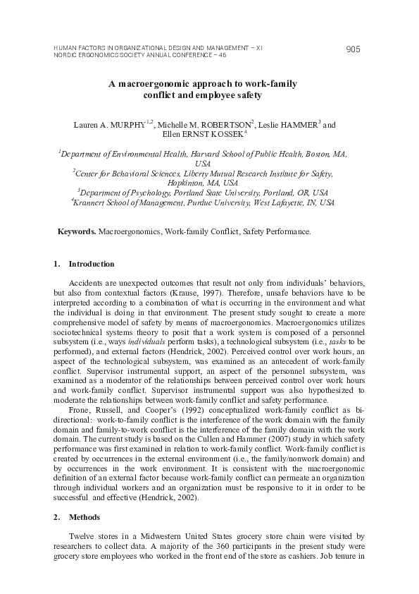 (PDF) A macroergonomic approach to work-family conflict and employee safety