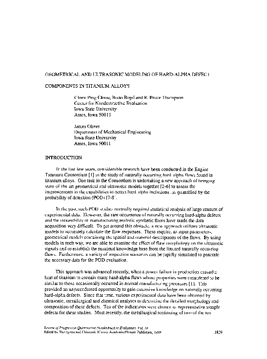 (PDF) Geometrical and Ultrasonic Modeling of Hard-Alpha Defect ...