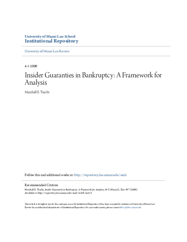(PDF) Insider Guaranties in Bankruptcy: A Framework for Analysis
