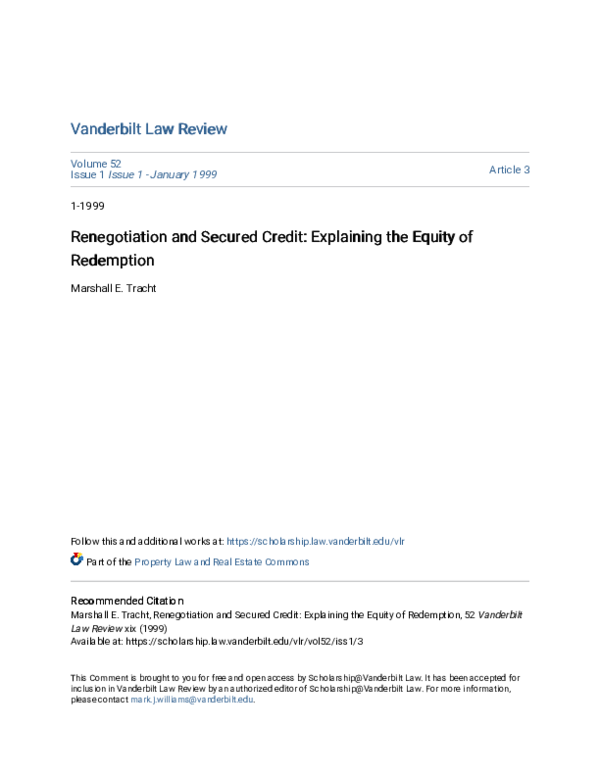 (PDF) Renegotiation and secured credit: Explaining the equity of redemption