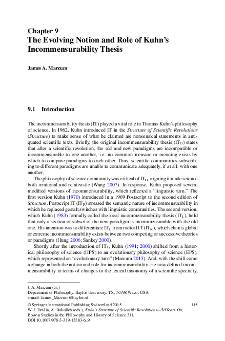 (PDF) The Evolving Notion and Role of Kuhn’s Incommensurability Thesis