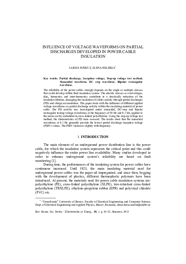 (PDF) Influence of Voltage Waveforms on Partial Discharges Developed in ...