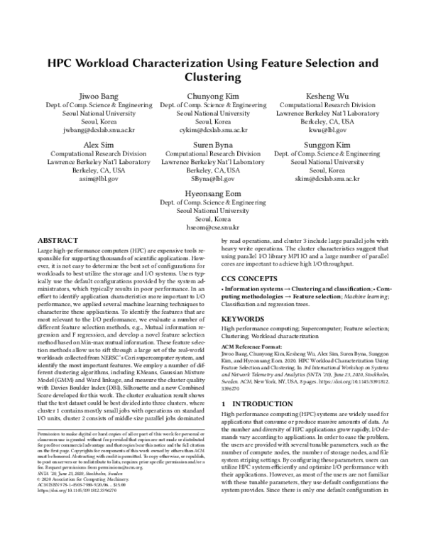 (PDF) HPC Workload Characterization Using Feature Selection and Clustering