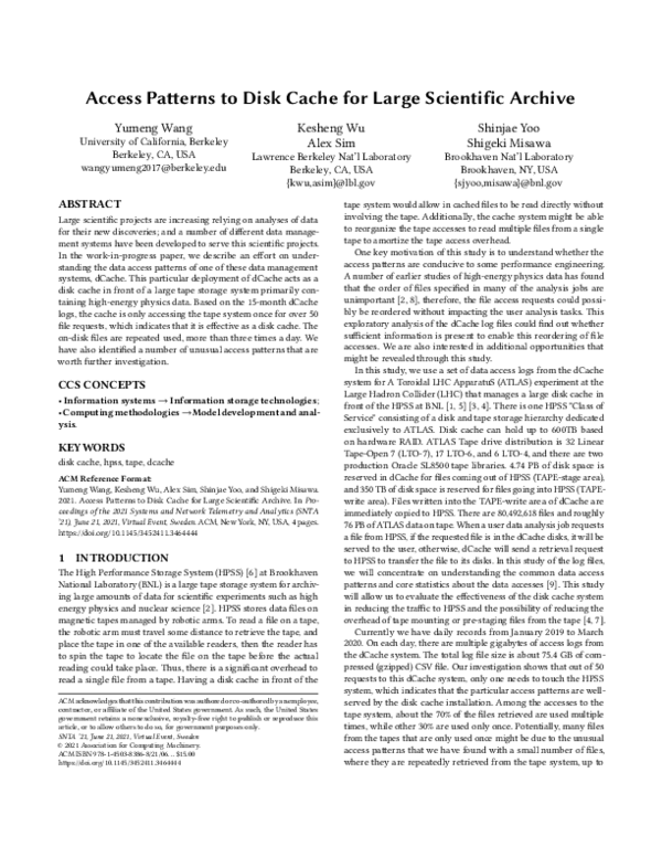 (PDF) Access Patterns to Disk Cache for Large Scientific Archive