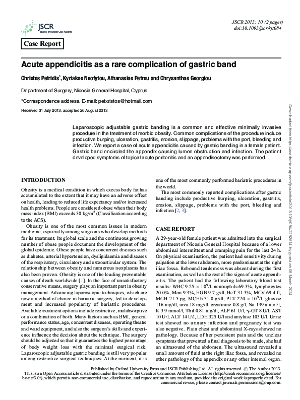 (PDF) Case Report Acute appendicitis as a rare complication of gastric band
