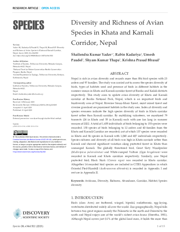 (PDF) Diversity and Richness of Avian Species in Khata and Karnali ...