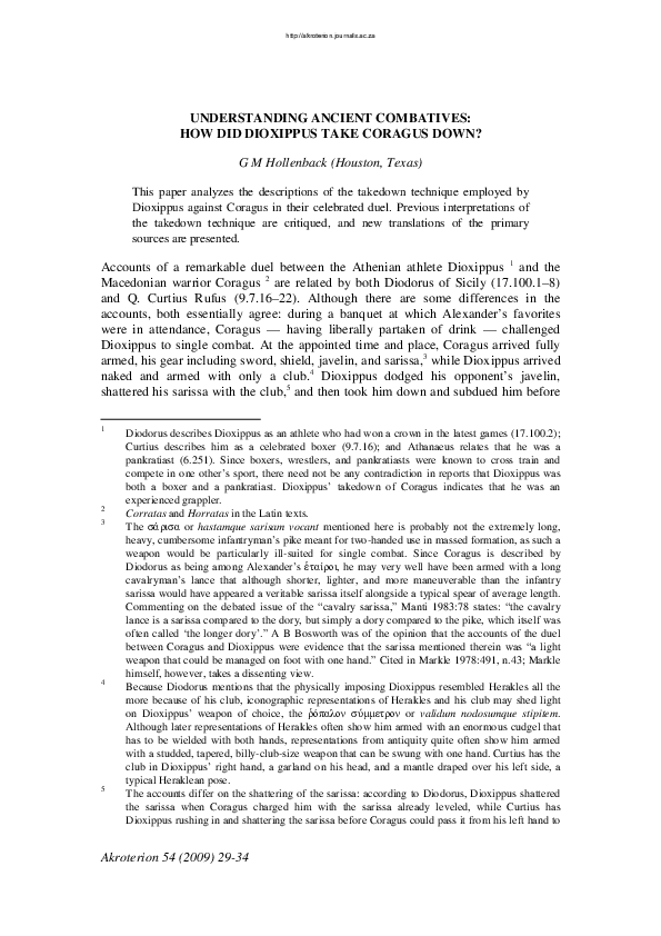 (PDF) Understanding Ancient Combatives How Did Dioxippus Take Coragus