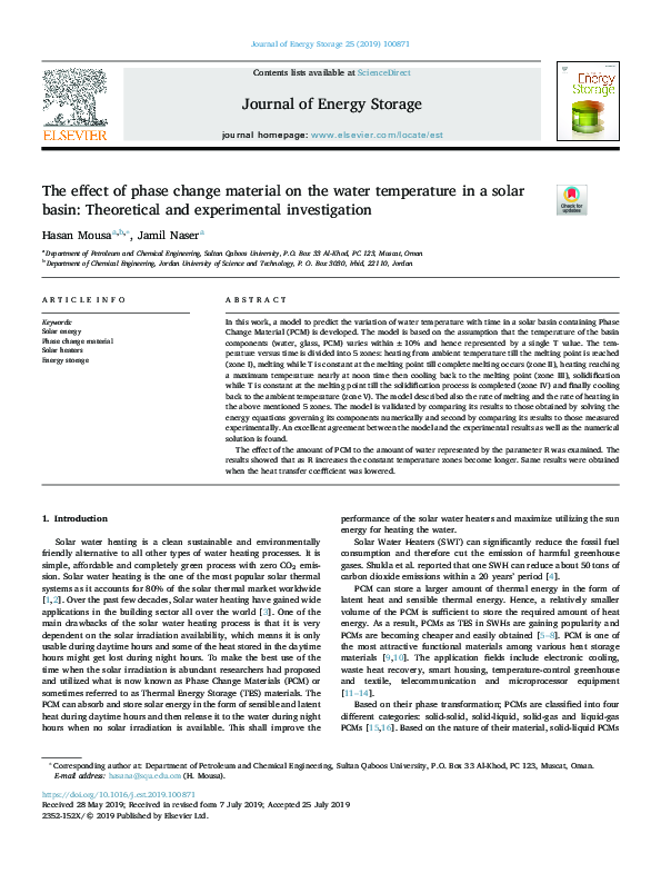 (PDF) The effect of phase change material on the water temperature in a ...