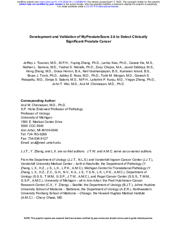 (PDF) Development and Validation of MyProstateScore 2.0 to Detect ...