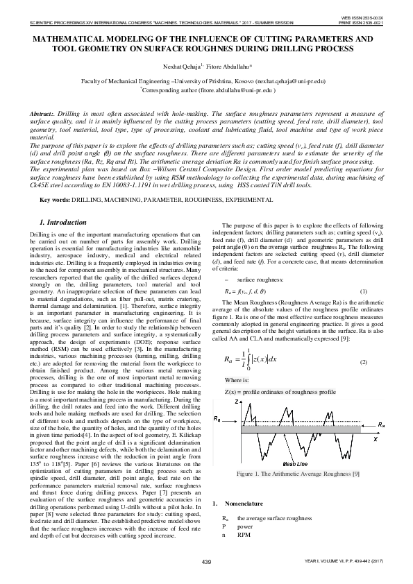(PDF) Mathematical Modeling of the Influence of Cutting Parameters and ...
